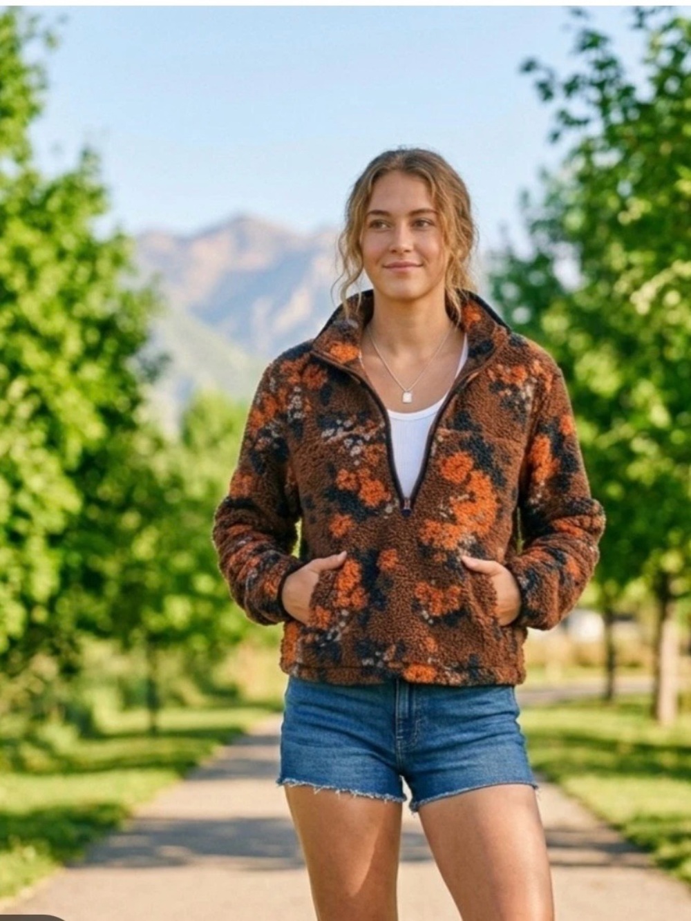 Women’s Floral Sherpa Half-Zip Pullover
